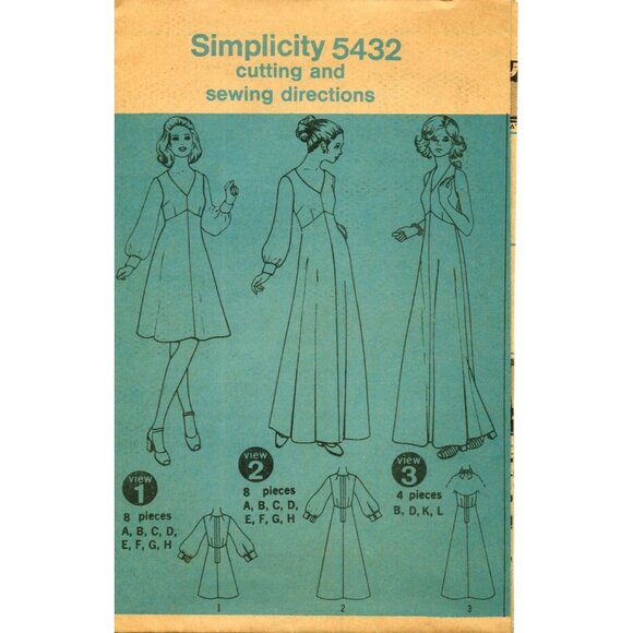 Simplicity 5432 Vintage Sewing Pattern Dress In 2 Lengths & Halter Dress 1970'S - Picture 3 of 4